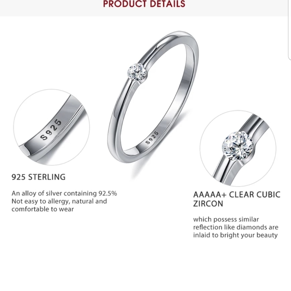 ⬇️NEW REAL STERLING SILVER RING 5A CLEAR ZIRCONIA - Picture 2 of 4